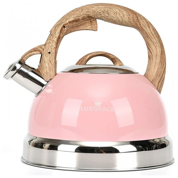 LUXGRACE Chaleira 2L com Apito e Cabo ergonômico, Aço Inoxidável, S P, Rosa