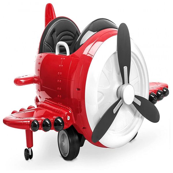 Avião Elétrico Infantil, 12V, 1 assento, com controle remoto, USB, sons, velocidade 3 km por hora, 3 a 6 anos, vermelho, KIDZONE, Vermelho