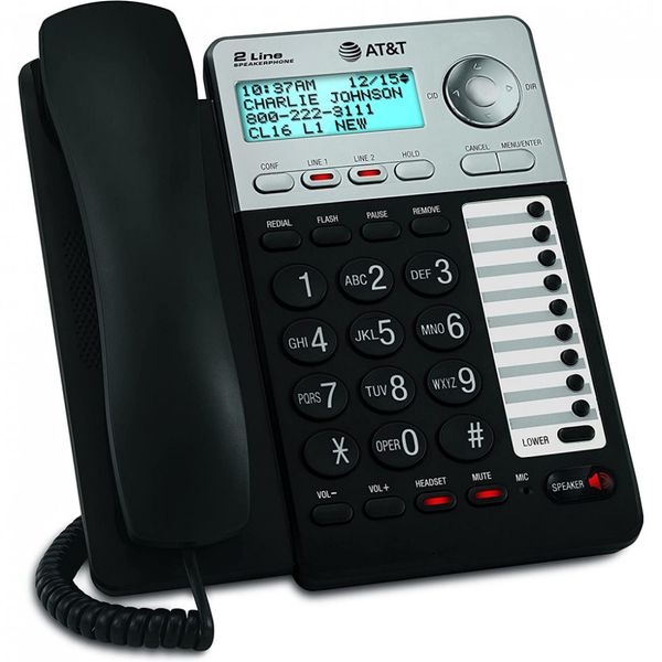 Telefone AT T ML17929 Telefone Com Fio de 2 Linhas, Preto
