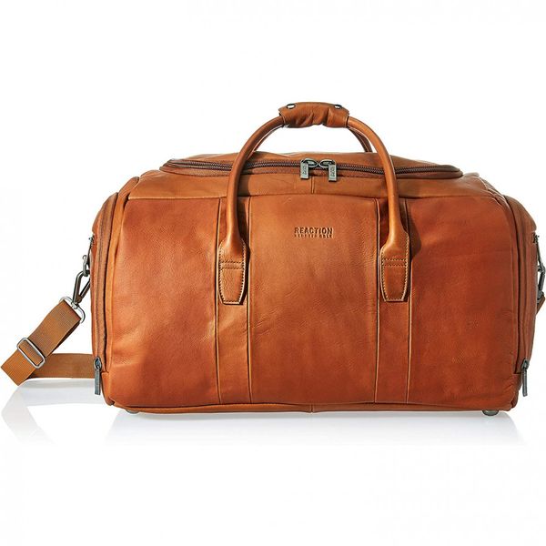 Reação Bolsa de Viagem de Couro Conhaque, KENNETH COLE REACTION 580844, Marrom Claro