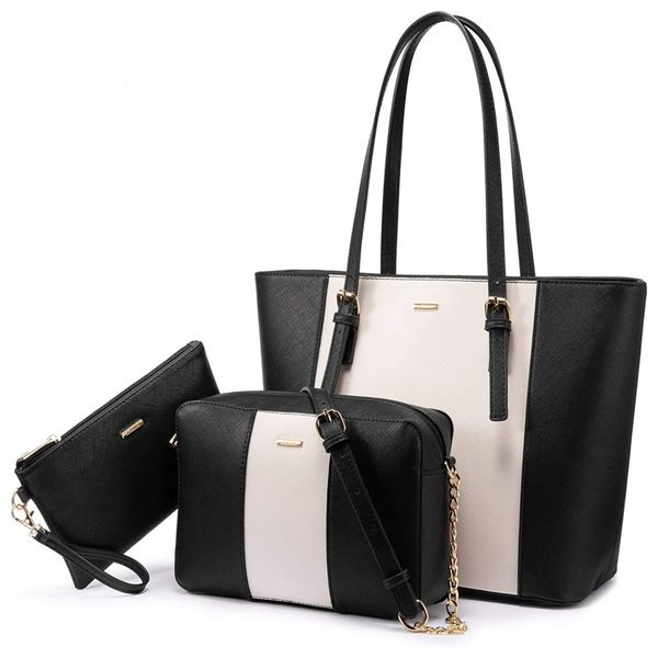 Conjunto de Bolsas Femininas de Ombro em Couro Sintético, 3 Unidades, LOVEVOOK, Preto