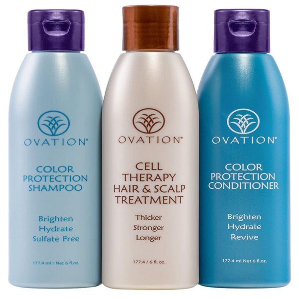 Shampoo e Condicionador Terapia Celular Proteção da Cor Ingredientes Naturais 177ml, OVATION HAIR, Azul