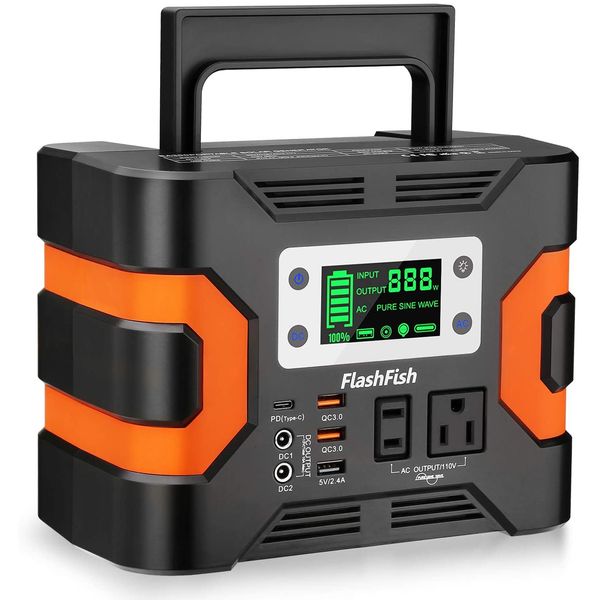 FF FLASHFISH Gerador, Acumulador de energia Elétrico, Solar, portátil, c, USB, 16 60V, 330W, 110V, c, 2 tomadas