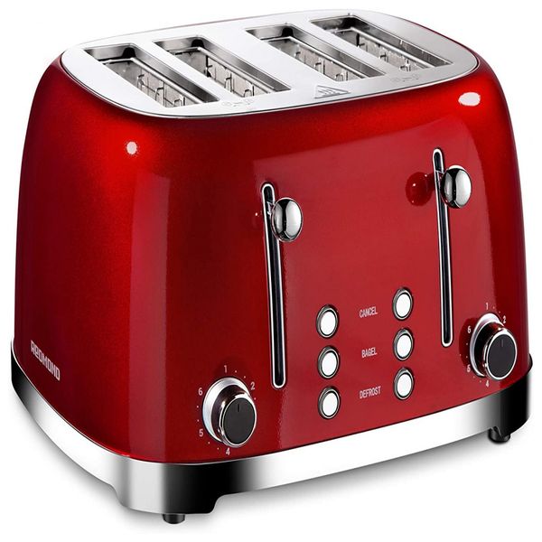 Torradeira, com 4 fatias, 1650W, vermelha, 110v, REDMOND, Vermelho