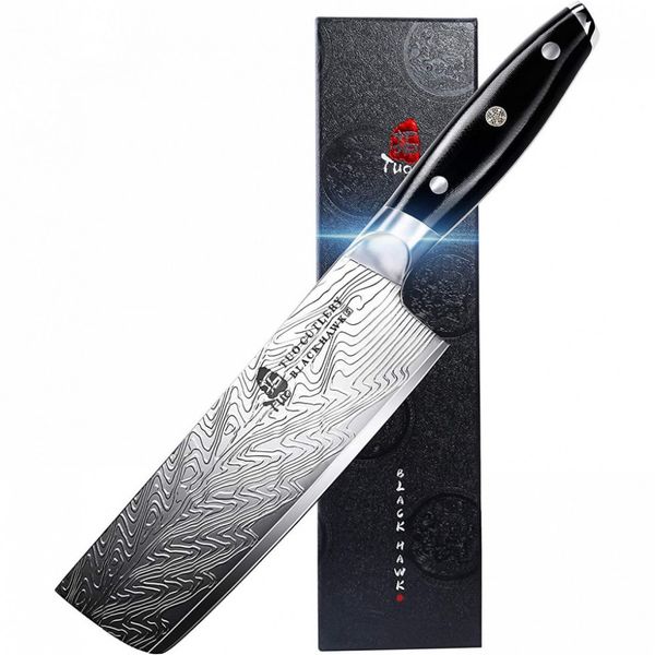 Faca TUO Black Hawk S Nakiri Cutelo, Aço Inoxidável, Preto