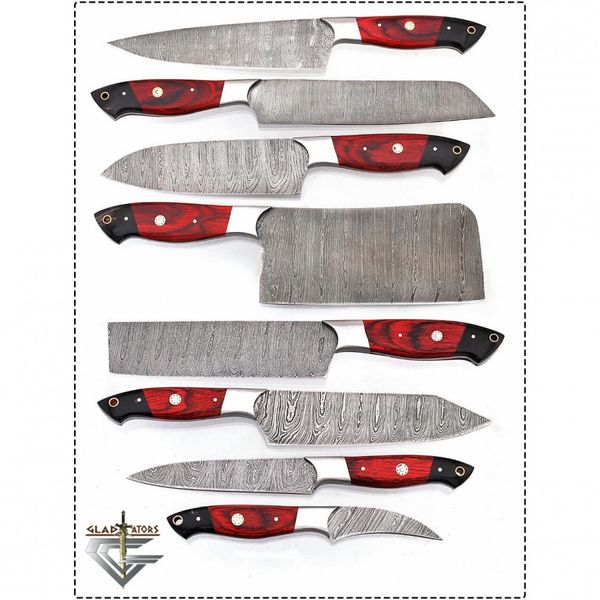 Conjunto de Facas Profissionais G16Red, 8 Peças, Aço Inoxidável, GLADIATORSGUILD, Vermelho