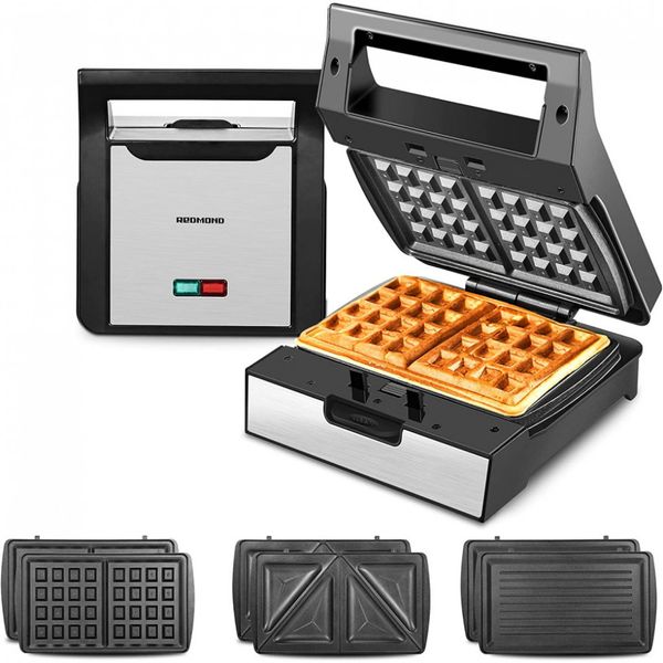 Máquina de Waffle REDMOND, 4 Fatias, Aço Inoxidável, Preto 110V