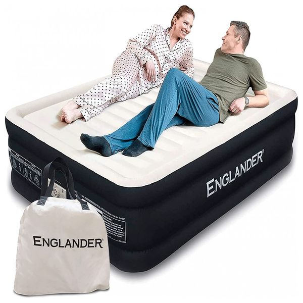 Colchão Cama Inflável Microfibra Bomba de Ar Embutida 213, x 182, x 50, ENGLANDER, Preto