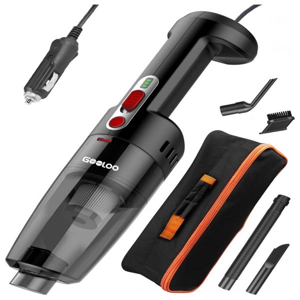 Aspirador de Pó Automotivo Portátil Sucção Forte Baixo Ruído Com Fio DC 12V, GOOLOO, Preto