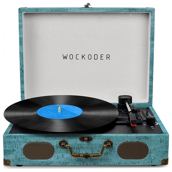 Toca Discos sem Fio com Alto Falantes e USB Mala Portátil, WOCKODER KD 3011BL, Azul
