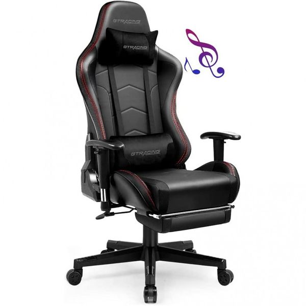 Cadeira de Escritório Gamer Reclinável e Ergonômica com Apoio para Lombar, GTRACING D38AMF BLACK, Preto
