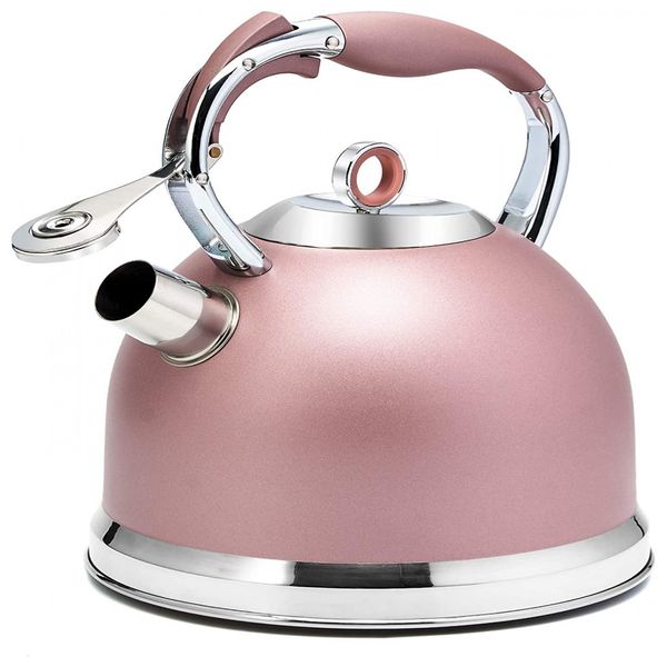 Chaleira de Chá 3L, com Apito, Aço Inoxidável, HIHUOS, Rosa