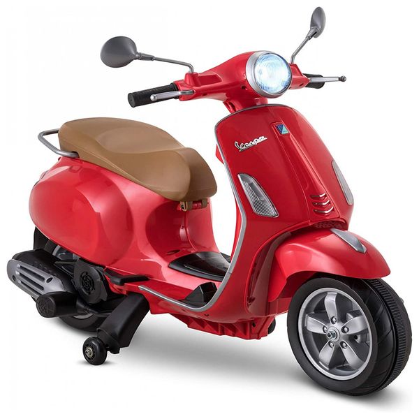 Moto Elétrica Vespa Infantil 6V Recarregável com Rádio FM, MP3 e Luzes, 3 a 4 anos, KID TRAX KT1419I, Vermelho