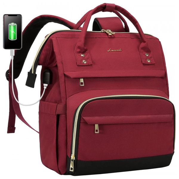Mochilha Feminina Escolar para Laptop com Porta USB, LOVEVOOK, Preto