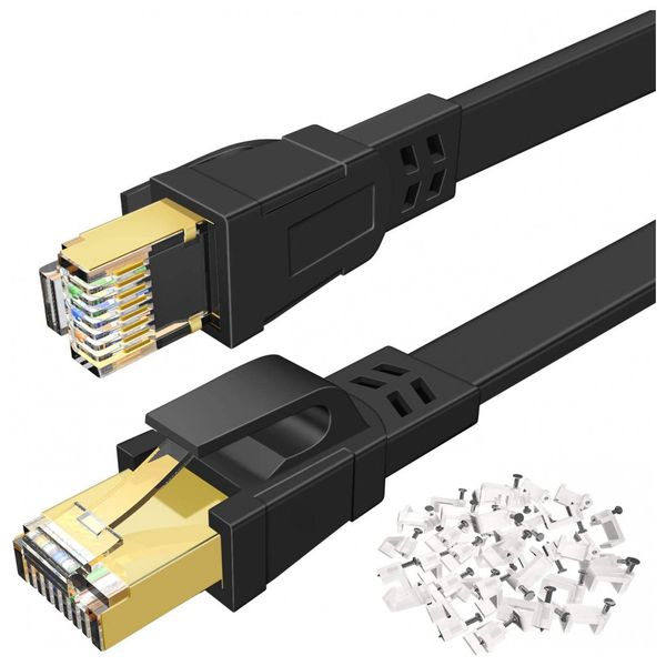 Cabo de Internet Cat8 22M Vel, 40Gbps 2000MHz com Conector RJ45, DEEGO, Preto
