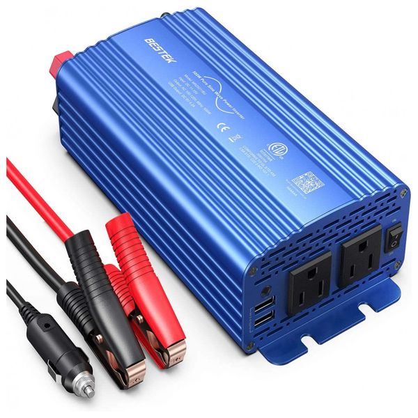 Inversor de Potência Automotivo 500W, com Portas USB e Duas Tomadas, 12V a, 110v, BESTEK MRZ5011BU BL, Azul