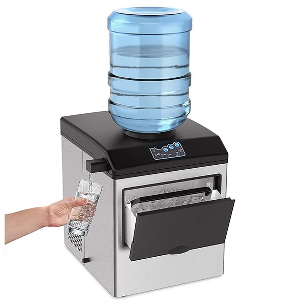 Máquina de Gelo Automática Portátil 2 em 1 até 21kg, 24H, 110v, SOUKOO, Prateado