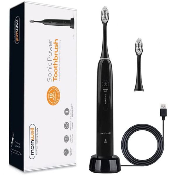 Escova de Dentes Elétrica com 3 Modos e Temporizador Inteligente e Carregamento USB, MORNWELL D02B, Preto