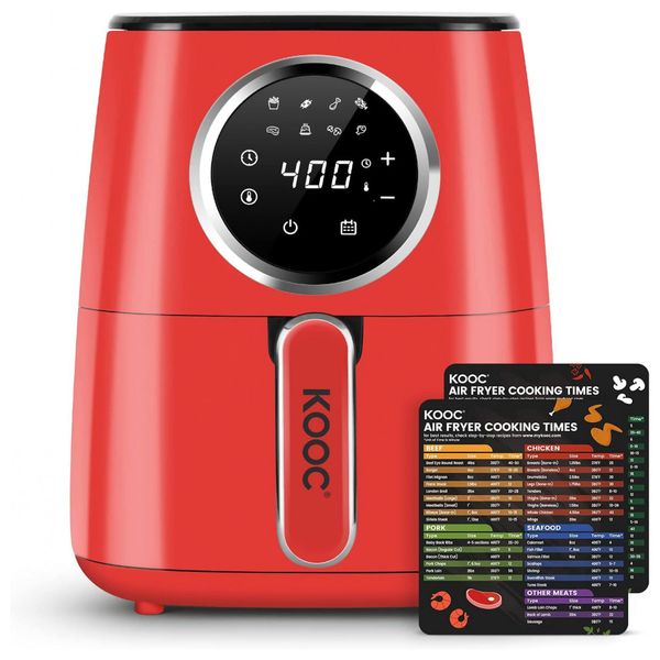 Fritadeira Elétrica Air Fryer 8 em 1 Capacidade 4.5L com Painel Digital, 110v, KOOC, Vermelho
