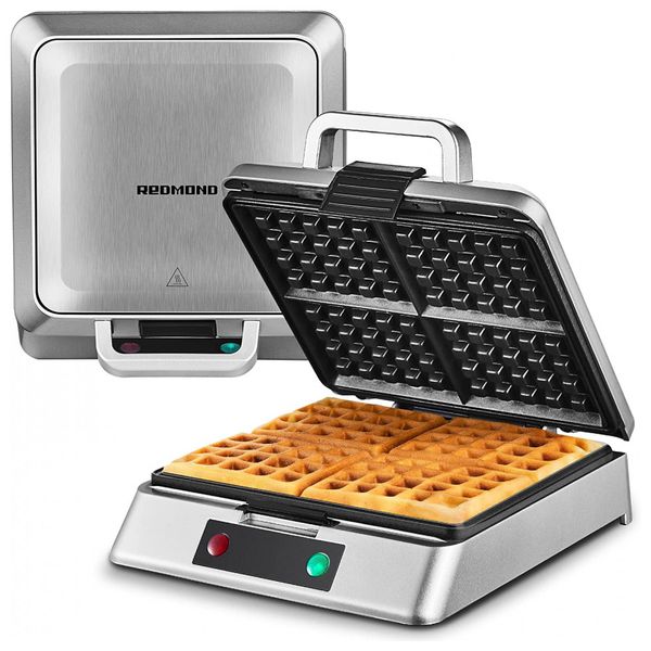 Máquina de Waffle Antiaderente, Aço Inoxidável, 1300W, 110v, REDMOND, Prateado