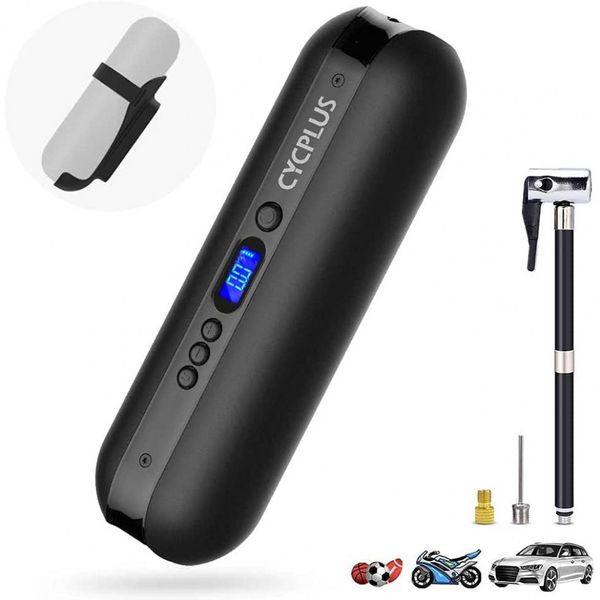 Mini Compressor de Ar Elétrico Automotivo Portátil 5V 150 PSI com Luz LED e Painel LCD, CYCPLUS 5824086374, Preto