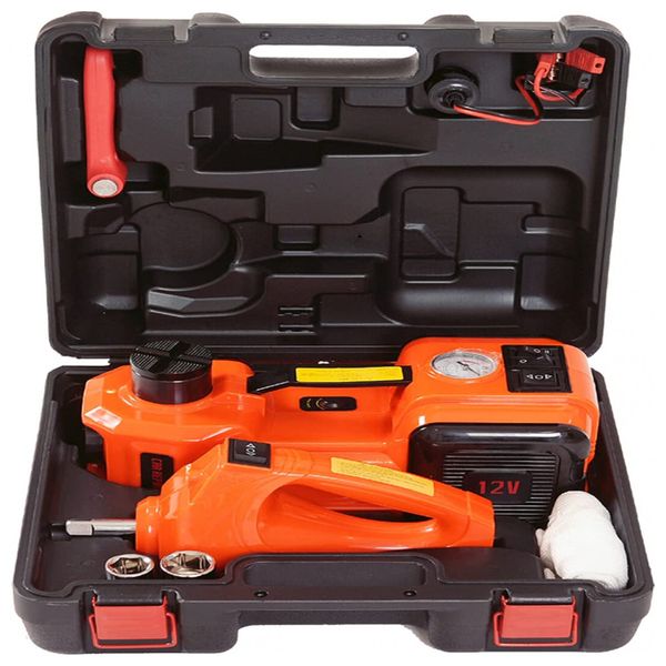Macaco Elétrico Automotivo 12v DC LED até 5T Bomba de Ar Kit Segurança, KINGCAV, Laranja