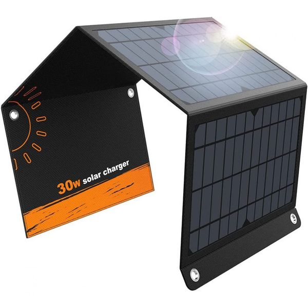 Painel Solar Carregador portátil, com 2 saídas USB, 30W, 5V, 1 unidade, QISA, Preto
