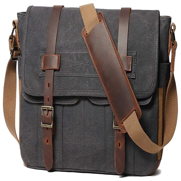 Bolsa, Pasta de Couro para Laptop, SOAEON messenger bag for men, Cinza