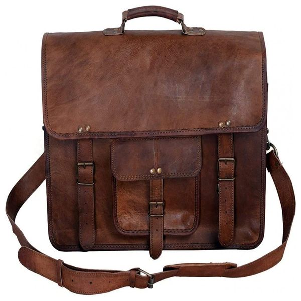 KPL Bolsa, Pasta de Couro para Laptop Masculina, KOMALS PASSION LEATHER, Marrom