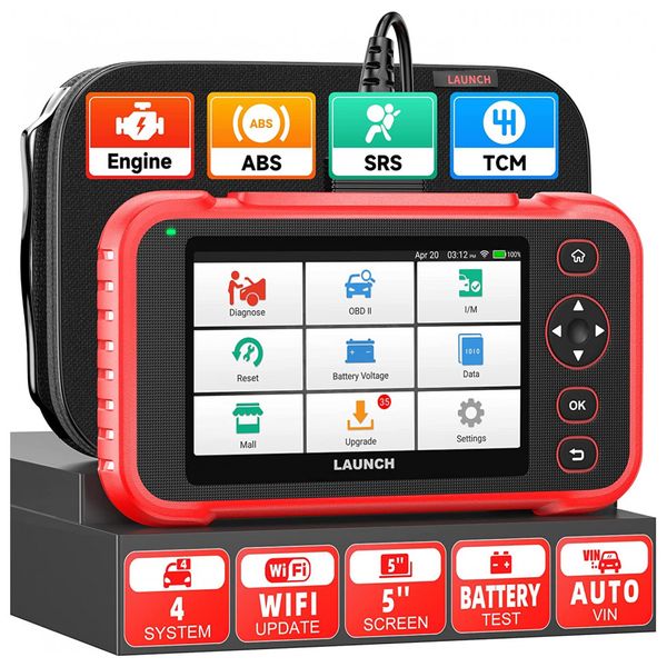Scanner Automotivo com Sistema de Diagnóstico Obd2 Wi Fi e Tela de, 12V, LAUNCH, Vermelho