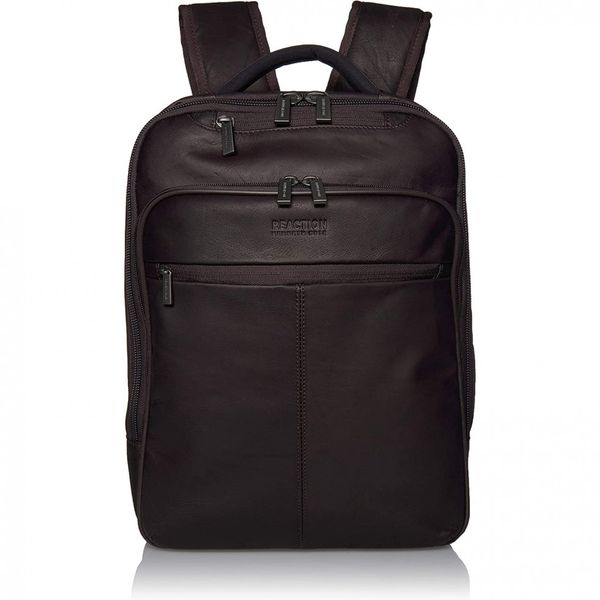 Mochila Antifurto RFID de Couro Colombiano para Laptop, KENNETH COLE REACTION 580671E, Marrom Escuro