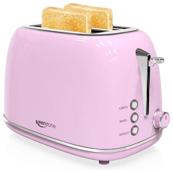 Retro Torradeira 2 Fatias 3 Configurações 6 Níveis, 825W, Pink, 110v, KEENSTONE, Rosa
