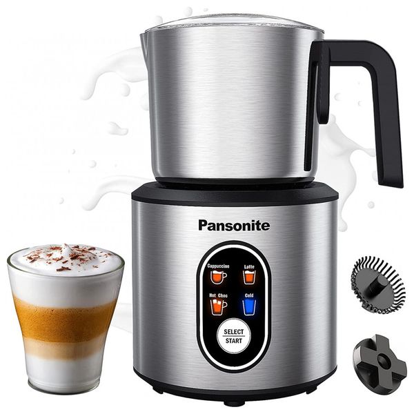 Espumador Elétrico 4 em 1 com Espuma Quente e Fria, Aço Inoxidável, 110v, PANSONITE, Prateado
