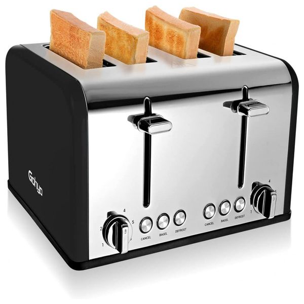 Torradeira Elétrica de 4 Fatias com 6 Níveis de Tostagem e Função Bagel, 110v, GOHYO, Preto