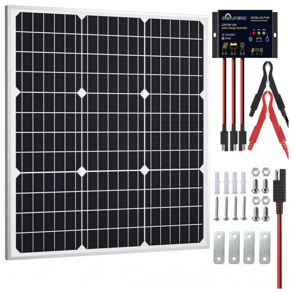 Kit Painel Solar, Monocristalino, à prova dágua, 50W, 12V, 1 painel, SOLPERK, Preto