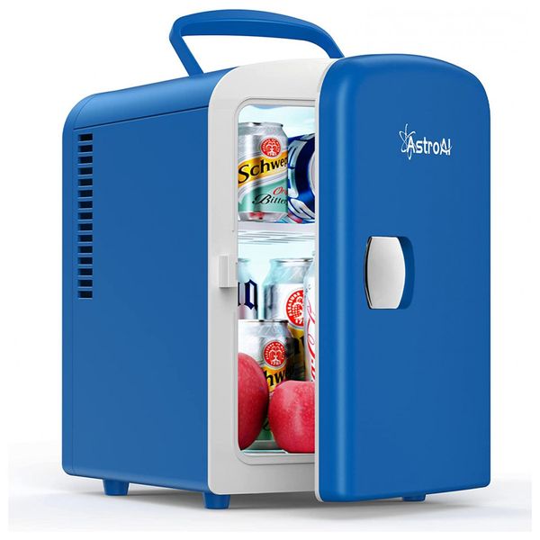Mini Geladeira, Portátil AC, DC, 4L 6 Latas, 12V, ASTROAI, Azul