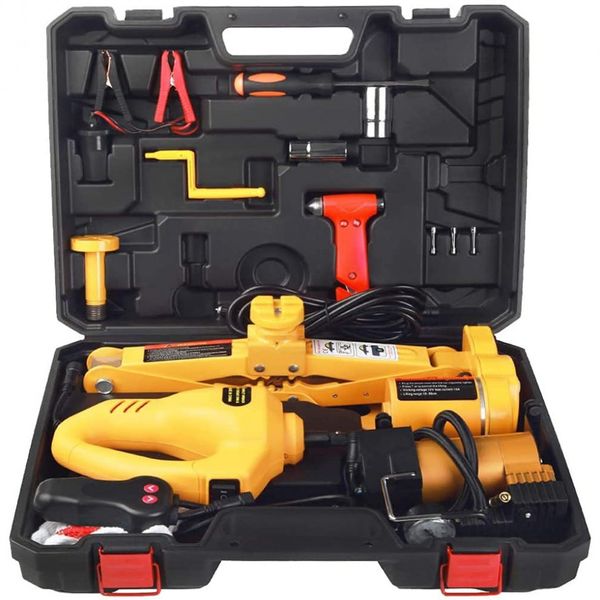 Macaco Elétrico Automotivo Hidráulico com Luz de LED, Suporta até 3 Toneladas, TRIHELPER, Amarelo