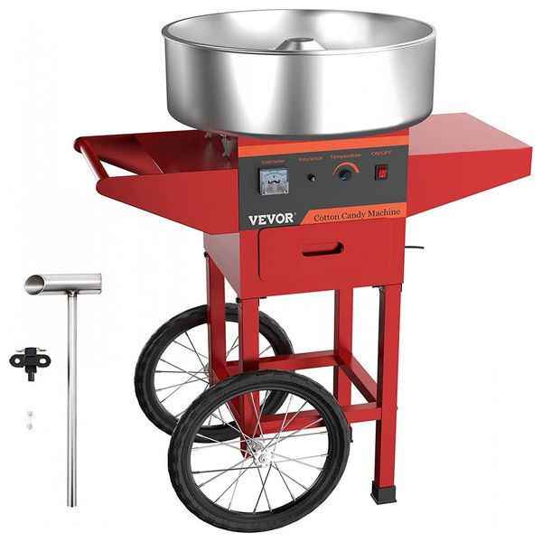 Carrinho de Algodão Doce, Aço Inoxidável, 1000W, 110v, VBENLEM Cotton Candy Machine with Cart, Vermelho