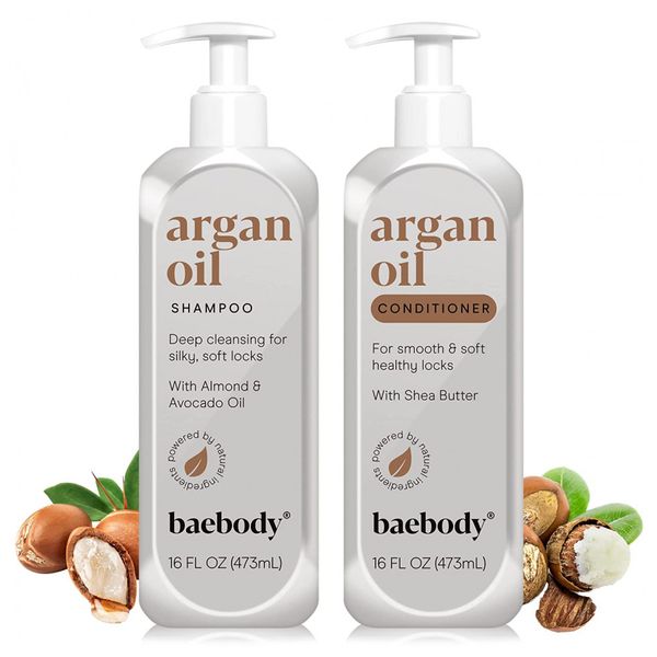 Shampoo Condicionador Óleo de Argan Marroquino Todos os Tipos de Cabelo 450ml, BAEBODY, Marrom Escuro