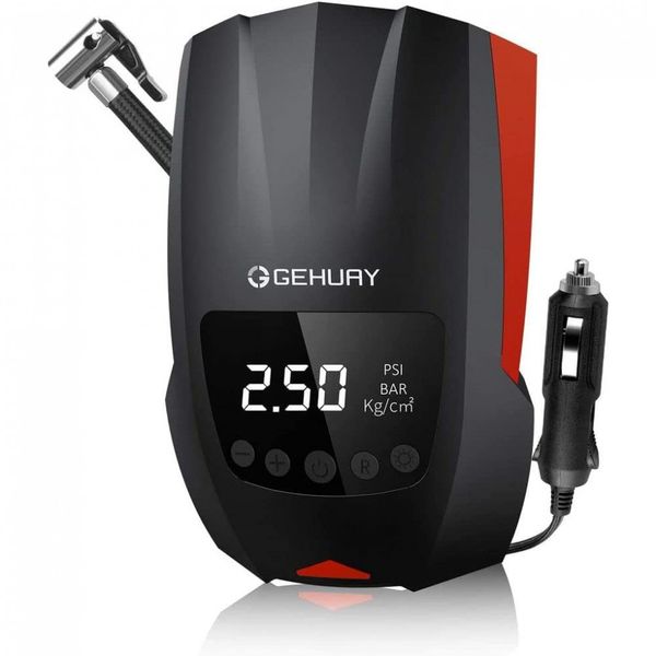 Mini Compressor de Ar Elétrico Automotivo Portátil 12V 35 PSI com Luz LED de Emergência, GEHUAY, Vermelho