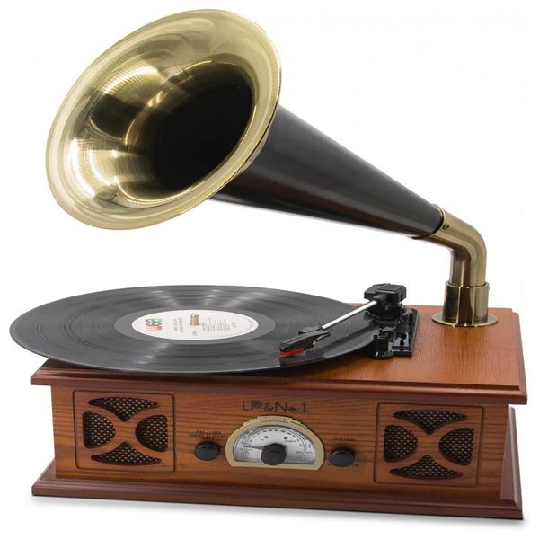 LPNO.1 Vintage Toca Discos Gramofone com BT 4.0 Integrado USB Rádio AM, FM, LPNO.1 LPSC 014 Brown, Marrom Claro