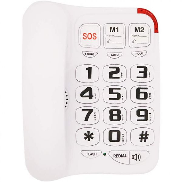 Telefone com Fio para Idosos, Tecla Grande e Discagem Rápida, 1 Ap, HEPESTER, Branco