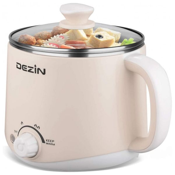Panela Elétrica de Aço Inoxidável Capacidade, 1.6 L com Controle de Temperatura 600W, DEZIN, Beje