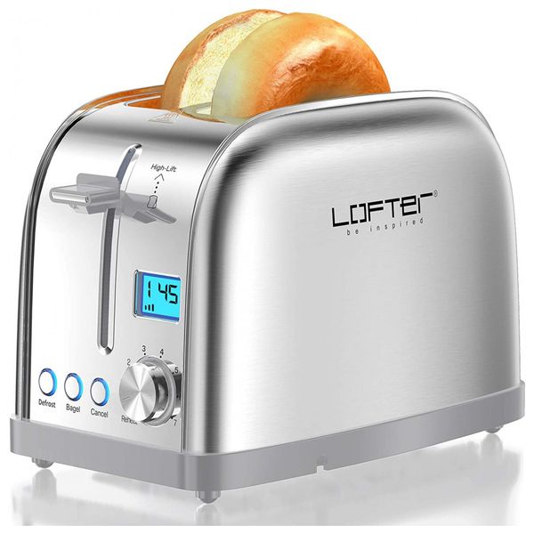 Torradeira Elétrica Prime com visor LCD, 2 fatias, Aço Inoxidável, 110v, LOFTER MD180012, Prateado
