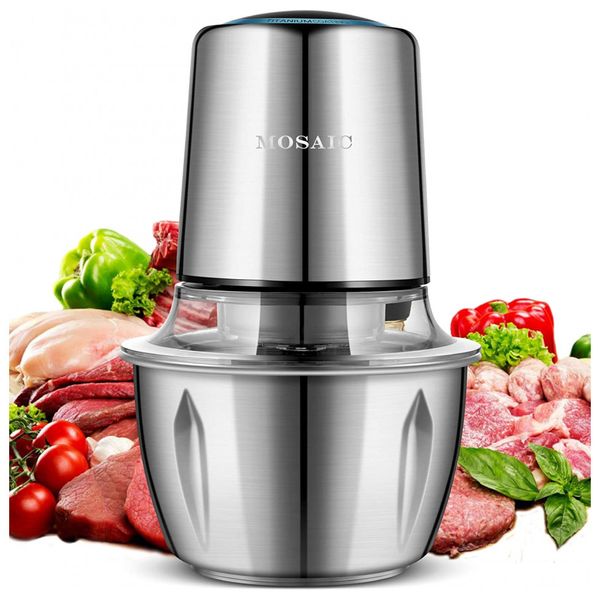 Processador de Alimentos, Mini 400W Tigela 1,5 L, 2 Velocidades, MOSAIC, Prateado