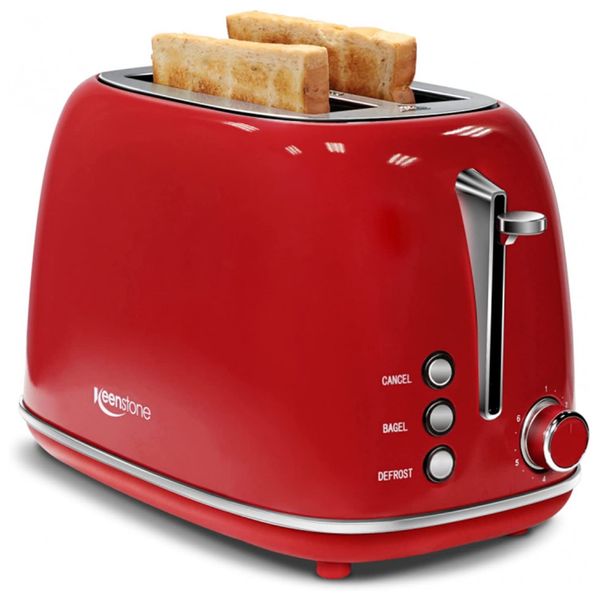 Torradeira Elétrica, Estilo Retrô, 2 Fatias, Aço Inoxidável, 110v, KEENSTONE WT 330, Vermelho