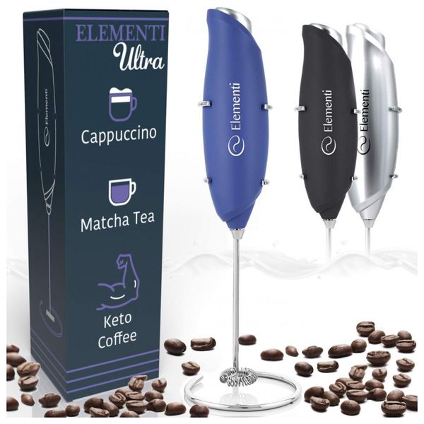 Mixer Espumador de Leite á Bateria, Aço Inoxidável, ELEMENTI , Azul