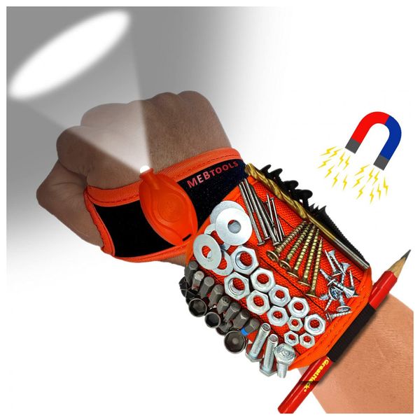 Pulseira Magnética para Pregos, Parafusos e Chaves, MEBTOOLS, Laranja