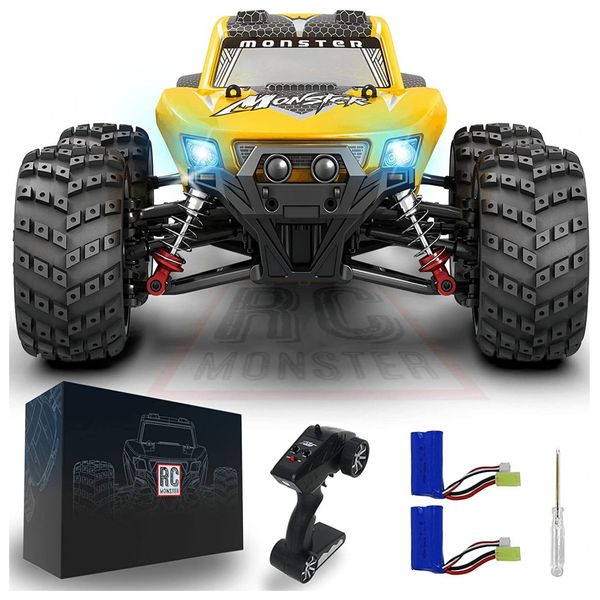 Carrinho de Controle Remoto para Adultos Off Road 116 Escala Até 80 km por hora, Recarregável, RC MONSTER, Amarelo