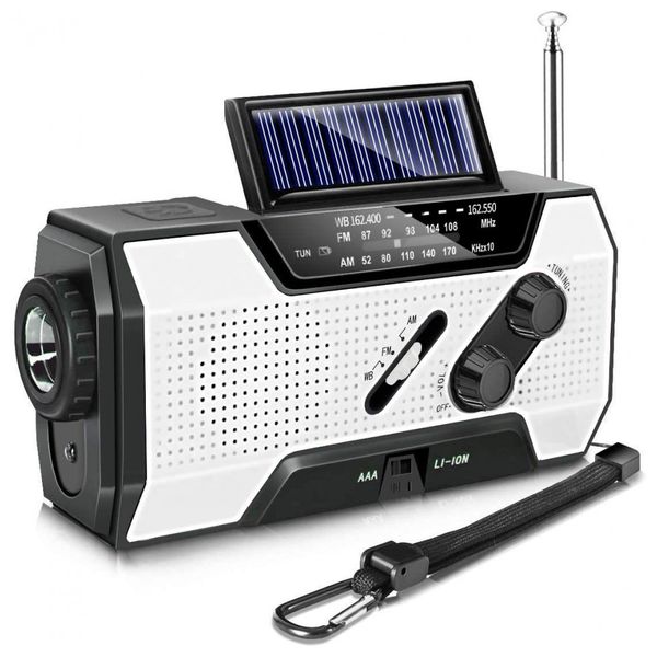 Rádio AM FM e NOAA 2000mAh Com Bateria Solar ou Manivela de Recarga USB, DINGMI, Branco